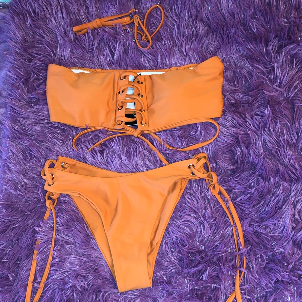 Orange bandeau bikini